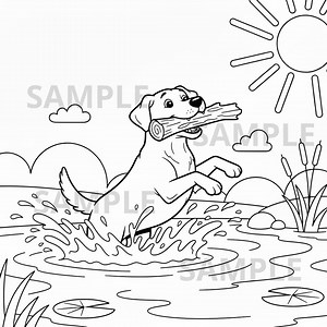 Labrador Coloring Page Printable PNG PDF, Happy Labrador Playing in Water Coloring Sheet, Cute Dog Coloring Page for Kids and Adults - Etsy Australia