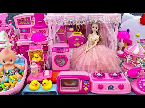 5 Minutes Satisfying with Unboxing Pink Barbie Princess Doll Bedroom, Kitchen Collection Review Toys