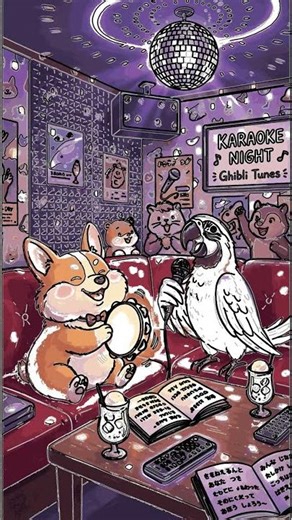 Corgi & Parrot Karaoke ASMR Coloring (Ghibli Tunes)