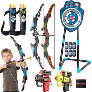 LED Standing Target Archery Set with Bow & Arrows for Kids 4-12 Years Old, Outdoor Sports Toy Boys & Girls (Blue/Green)