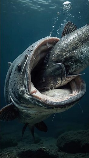 Giant Gulper Catfish Swallows a Fish Almost Its Own Size