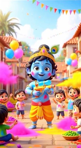 Krishna Playing Holi Celebrate in Vrindavan 🌈🌸 | Krishna Holi 3D Animation | Holi Festival for Kids