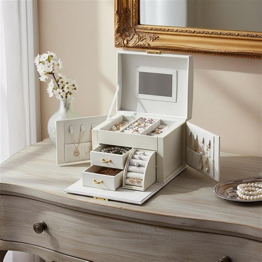 Large PU Leather Jewelry Box With Mirror | Elegant Organizer - Etsy