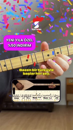SazTunes App on Instagram: "Şimdi indir ve dene! İndirme linki biyografide. 📲 Bazen bir türküyle başlar her şey… 2026’da bağlamanla sevdiğin ezgileri kolayca öğren ve çal. Aylık aboneliğe kıyasla yıllık üyelikte P yeni yıl indirimi. Bu fırsat yalnızca 31 Aralık 2025 saat 23:59 tarihine kadar geçerlidir. Hemen abone ol ve kaçırma. SazTunes, farklı seviyelerdeki videolar arasından istediğin türküyü seçip, tüm parçayı veya kendi belirlediğin bölümü bağlamanla oturana kadar döngü modunda tekrar ede