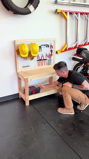 Ten dollars says they will follow after their dad and not keep their tools organized… Anyone want to take bets? 😂 #diy #kidstoolbench #toolbench #workbench #tools #dad