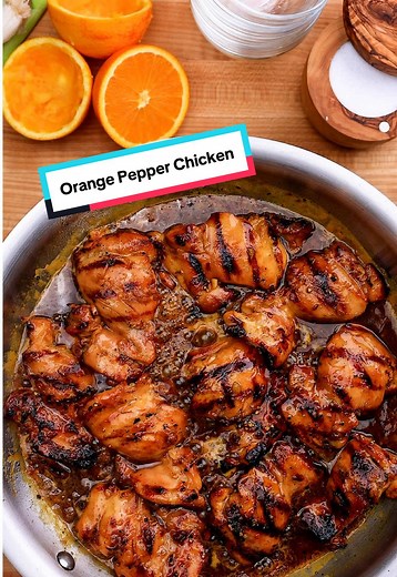 Orange Pepper Chicken. Sticky, citrusy, grilled chicken coated in a homemade orange and black pepper pan sauce. INGREDIENTS MARINADE 2 lbs chicken thighs, boneless 3 cloves garlic, minced 1 orange, juiced 1/2 C soy sauce, low-sodium 1 TBSP rice vinegar 1 tsp kosher salt 1/4 C olive oil ORANGE PEPPER SAUCE Full recipe and ingredient list on the blog (link in bio) or directly here: www.CasitaMade.com/post/orange-pepper-chicken DIRECTIONS STEP 1: MARINATE Combine the marinade ingredients in a bowl 