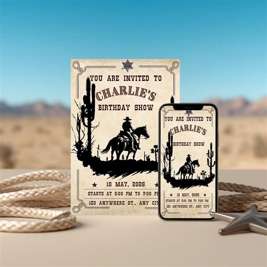 Western Hoedown Birthday Invitation, Cowboy Birthday Invite, Saddle up and Put Your Boots On, Cowboy Digital Invite, Editable Canva Template - Etsy