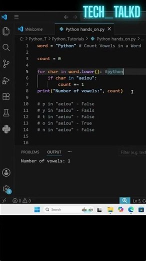 Python Hands-On #24 | Count Vowels in a Word in Python 🐍