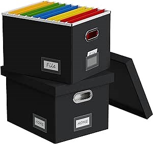 SUPERJARE File Box for Hanging Files, Set of 2, Storage Office Box with 60 lbs Weight Capacity, Filing Box with Durable MDF Board & Linen Fabric, File Storage Organizer for Letter/Legal - Black