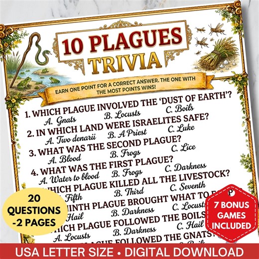 10 Commandments Trivia Game Printable(kids & Adults),moses Biblical History Quiz,plagues of Egypt Sunday School Game,church Fundraiser Game - Etsy