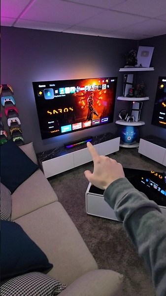 BRO GAMES ON A 100" PROJECTOR SCEEEN IN HIS BASEMENT 😮‍💨🔥 #gamingvideos #gaming #PS5 #playstation