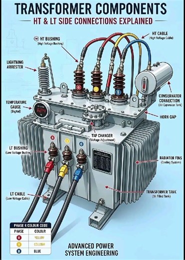 Transformer Components Explained | HT & LT Side Connections Made Easy ⚡