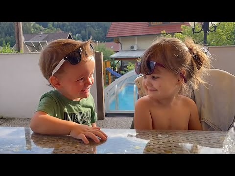 Sweet boy showers little girl with kisses #shorts