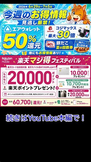 [Weekly Deals] June 29 (Mon) - July 5 (Sun), 2026: Summary of Best Campaign Offers (Rakuten Mobil...