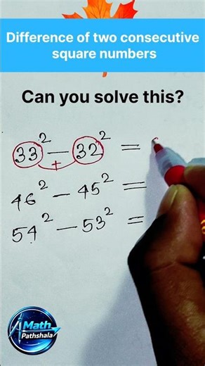Difference of Two Consecutive Square Numbers | Easy Math Trick#maths