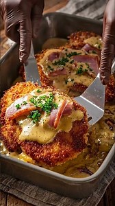 🍗🧀 Crispy Chicken Schnitzel with Creamy Ham Sauce