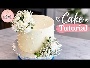 Elegant One-Tier Wedding Cake Tutorial | Fresh Flowers & Pearls 🤍🌸