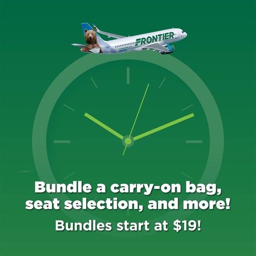 Say yes to more... for less! 😀 Our Bundles start at $19*! ✨ 👜 Personal Item 🧳 Carry-On Bag 💺 Standard Seat Selection AND MORE! Bundle & SAVE! ➡️ https://bit.ly/3G2lyK6 *Seats are limited. Terms and conditions apply. | Frontier Airlines