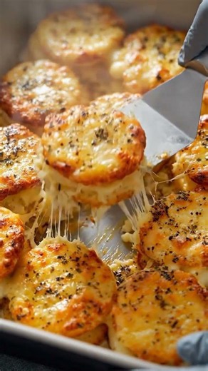 🧀🥔 Cheesy Garlic Potato Stacks 🥔🧀