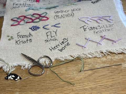 Ep 22 – Stitch Dictionary – Triangular Feather Stitch, Fly Stitch, French Knots & Herringbone Stitch