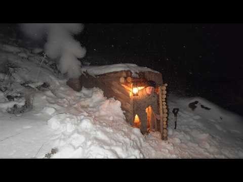 Building a winter shelter in the ground using clay and sticks, bushcraft survival