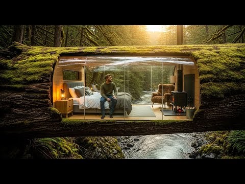 This Tree Trunk Cabin Build is Insane | Tree Trunk Over A Waterfall