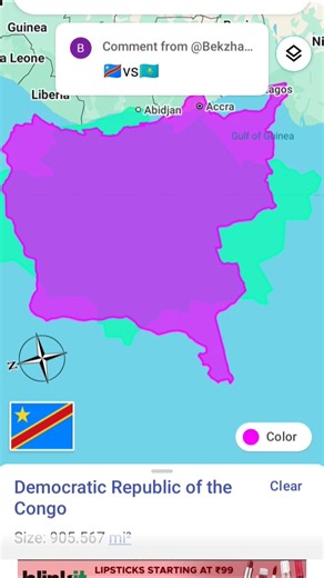 DRC🇨🇩vsKAZAKHSTAN🇰🇿 country size comparison #truesize #geographythroughmaps #mapping #mapper #shorts
