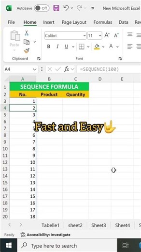 Create Sequential Numbers with Sequence Formula #sequence #excel #shorts #exceltutorial