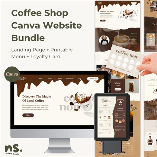 Coffee Shop Canva Website Bundle: Café Menu & Loyalty Card Templates - Etsy