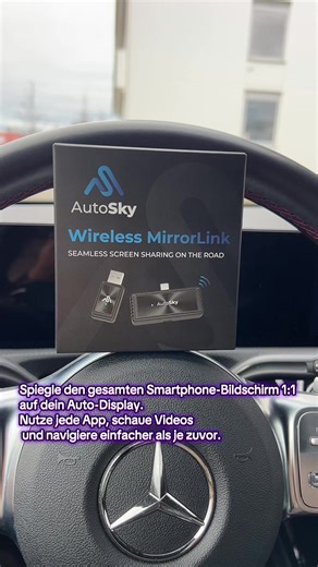 Verwandle dein Auto-Display in eine Erweiterung deines Smartphones. Mit dem Autosky Mirror Link spiegelst du deinen Smartphone-Screen 1:1 auf dein Fahrzeugdisplay – kabellos und ohne komplizierte Einrichtung. ✔ Apps öffnen ✔ Videos schauen ✔ Navigation nutzen ✔ Steuerung direkt über dein Handy Voraussetzung: Kabelgebundenes CarPlay USB-C.