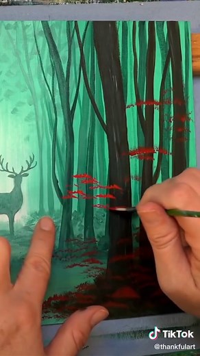 Easy Beginner Tutorial Autumn Forest Landscape with Deer Silhouette