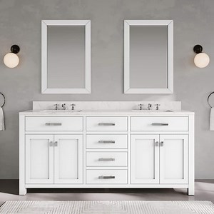 Reviews for Water Creation Madison 72 in. W x 21.5 in. D x 34 in. H Double Sink Bath Vanity in Pure White with Carrara White Marble Top | Pg 1 - The Home Depot