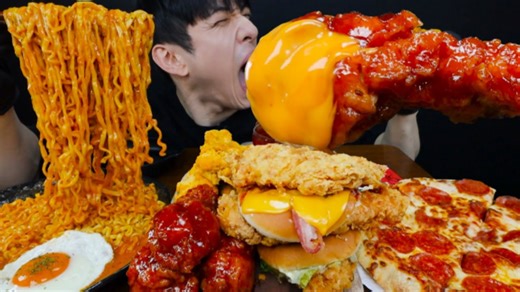 UDT｜180cm 95kg保持者吃播 • 炸鸡、拉面、披萨｜咀嚼音