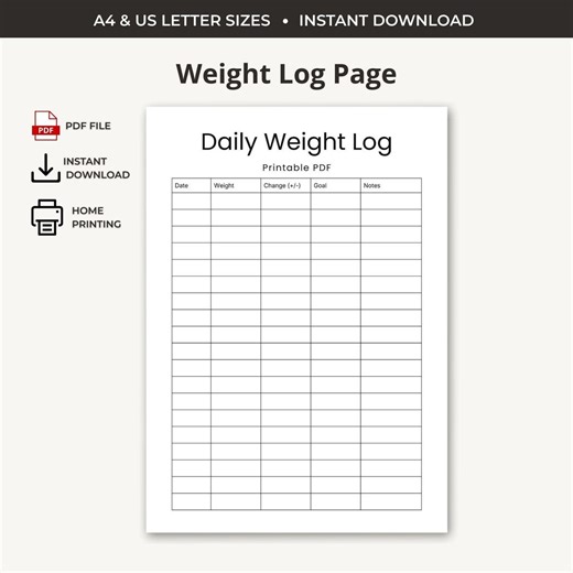 Daily Weight Log Sheet Printable | Weight Loss Journal Page | Daily Weigh in Tracker - Etsy