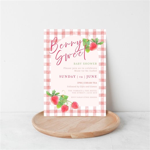 Berry Sweet Strawberry Themed Baby Shower Invitation | Customisable Download