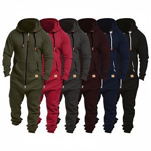 CHENge Mens Hooded Jumpsuit Full Zip Up Onesie Work Coverall Rompers Plus Size One Piece Overalls Jogging Suit with Pockets