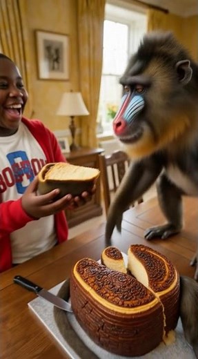 The baby monkey was so scared 😂 Marvelous birthday cake #realorcake monkey funny video #bibi #cute