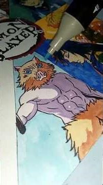 Day 7 draw inosuke 🐗 realistic water color drawing with demon slayer #demonslayer #inosuke #shorts