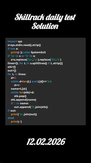 skillrack daily test solution (12.02.2026) #python #correctcoding #coding