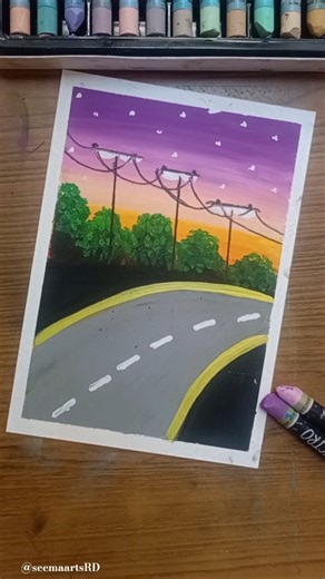 😍 Easy Road Scenery Drawing | Oil Pastel Art Tutorial