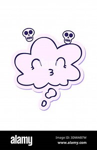 spinning skulls animation of happy cartoon face with thought bubble as a printed sticker design Stock Video Footage - Alamy