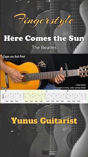 Here Comes the Sun - The Beatles - Fingerstyle Guitar Tutorial + TAB & Lyrics #fingerstyle