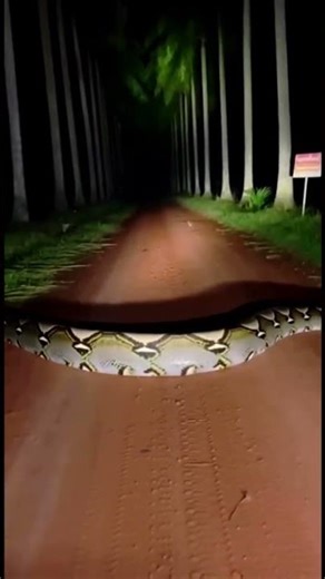 Giant Python Slithers Across Road at Night 😳🐍