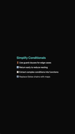 Nested ifs five levels deep? Nobody can follow that. Use guard clauses to return early. Replace complex conditions with well-named boolean variables.
