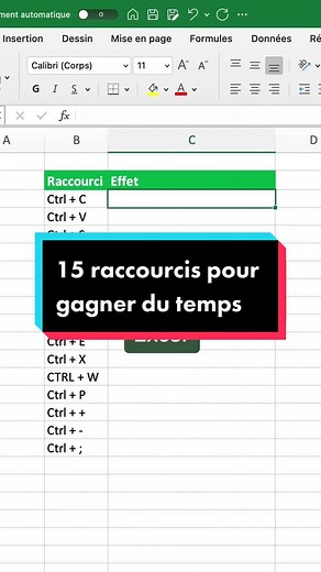 Les 15 raccourcis les plus importants pour gagner du temps sur Excel 🚀🚀 #apprendreexcel #excelfrancais #astuceexcel