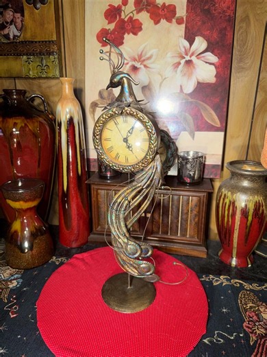 Vintage-look Metal Art Peacock Clock Sculpture, 19.5" Tall - Etsy