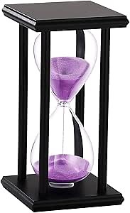 SuLiao Purple Sand Watch 60 Min, Black Wooden Stand Sand Timer Clock, Wood Hourglass 60 Minute, Antiguo Reloj De Arena 1 Hora, Large Unique One Hour Glass Sandglass for Home, Desk, Office Decorative