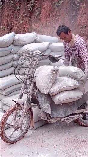 Motorcycle Hauling Cement: Full Process in Action