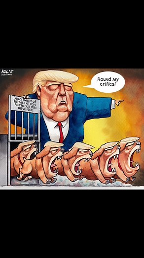 ⸻🔥 New Political Cartoon Alert 🔥Looks like the “Department of Retaliation, Retribution & Revenge” just opened for business… 🐕💨Trump unleashing his loyal attack dogs with one command: “Hound my critics!” 👀Whether you find it hilarious, scary, or spot-on satire — this image definitely has people talking.👉 What do YOU see in this cartoon? A warning? A joke? Or the future of American politics?💬 Drop your thoughts below — and don’t forget to share if you think more people need to see this!#Pol