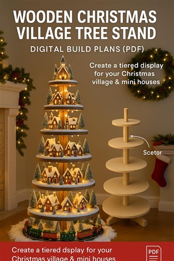 Wooden Christmas Village Tree Stand Plans | Tiered Holiday Display | DIY Woodworking Pattern | Digital PDF - Etsy Australia